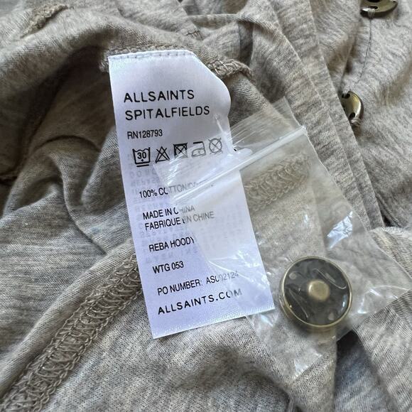 AllSaints Women's Reba Hoody NEW Long Slv T Shirt Buttons Cotton Knit UK 10 US 6 - Picture 7 of 9